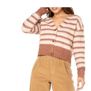 Celebrity Pink Brown and Cream Striped Cardigan
